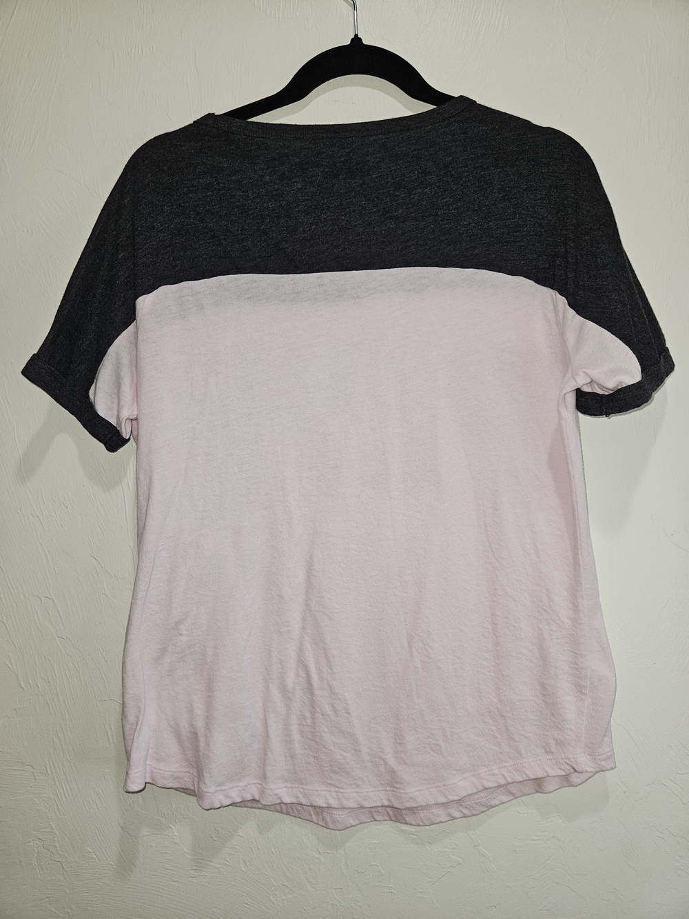 PINK Sequin Logo Colorblock Tee Pink Charcoal T-Shirt Short Sleeve Womens Large - Picture 7 of 9